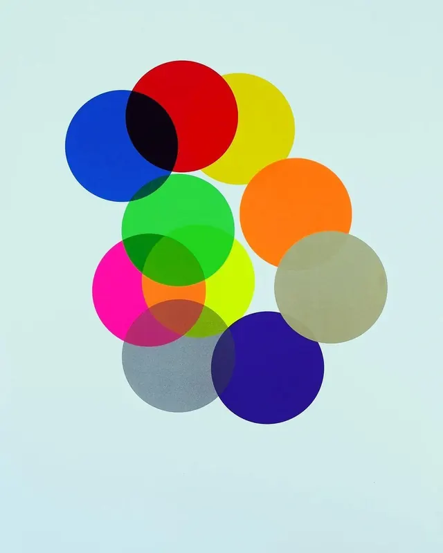 Overlapping translucent color circles graphic, minimal, flat, vibrant