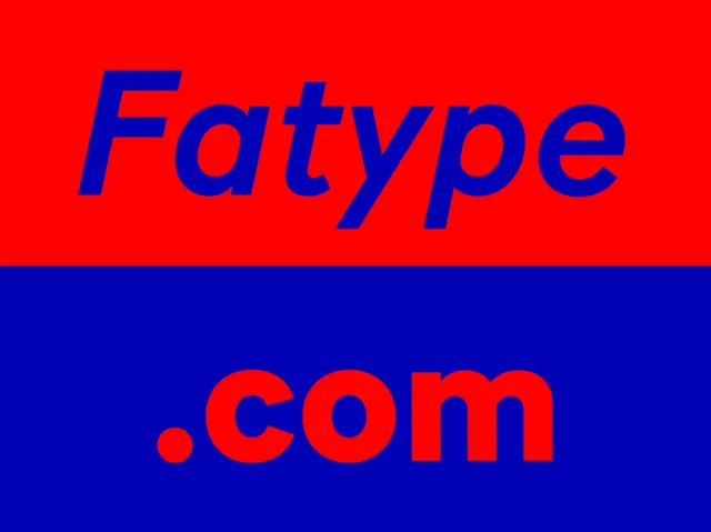 Fatype split red and blue typographic lockup, swiss, minimal, vibrant