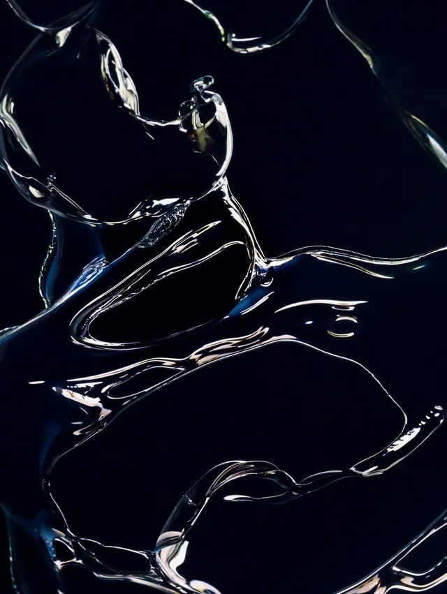 Abstract liquid glass forms, abstract, 3d-render, dark