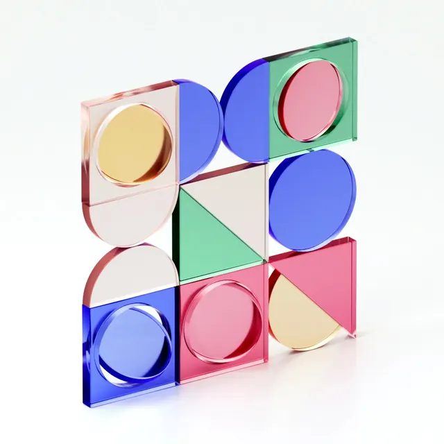 Translucent geometric color blocks 3D render, geometric, playful, vibrant
