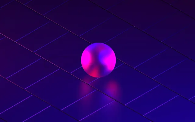 Glowing orb on isometric grid with neon lighting, 3d-render, technical, dark