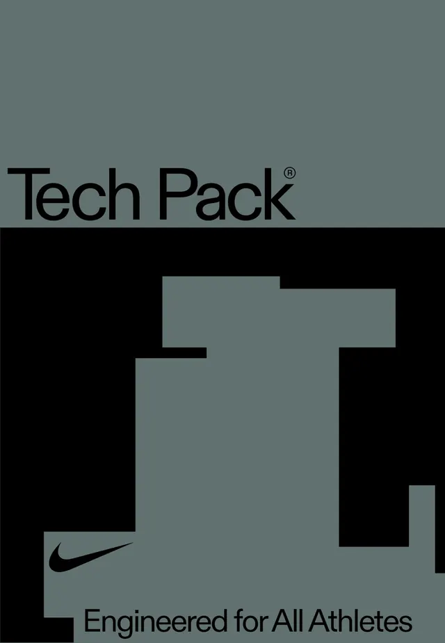 Nike Tech Pack brand design layout, corporate-clean, geometric, dark