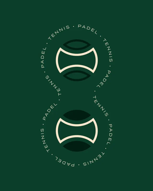 Padel tennis circular badge with orbital type, minimal, geometric, dark