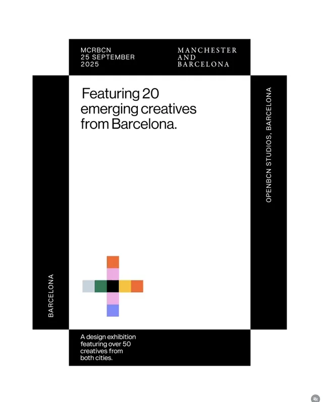MCRCBN exhibition poster with color swatches, minimal, corporate-clean, dark