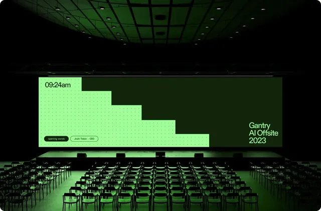 Neon green auditorium conference stage, geometric, dark-mode, dark