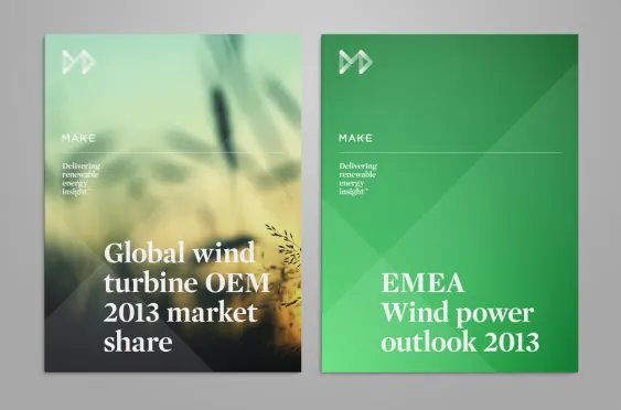 Split-panel wind energy market report cover, minimal, corporate-clean, light