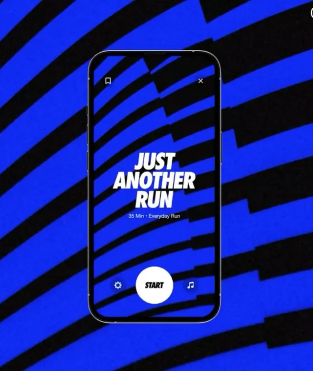 Running app mobile interface with diagonal energy graphic, minimal, geometric, dark