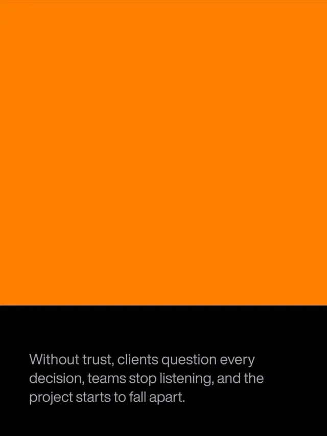 Trust-focused B2B messaging poster, minimal, corporate-clean, warm