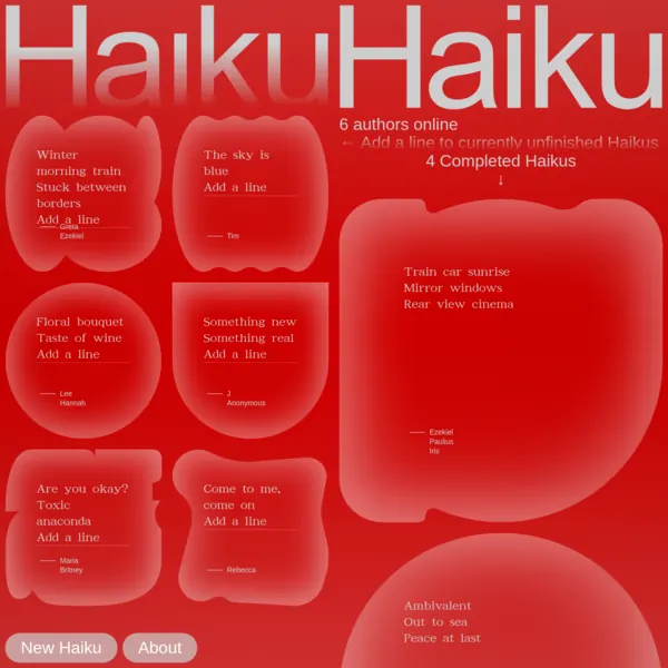 Haiku poetry collection with organic rounded containers, organic, minimal, warm