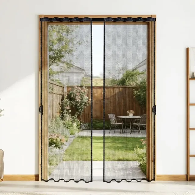 Japandi sliding door with mesh screening, minimal, organic, light