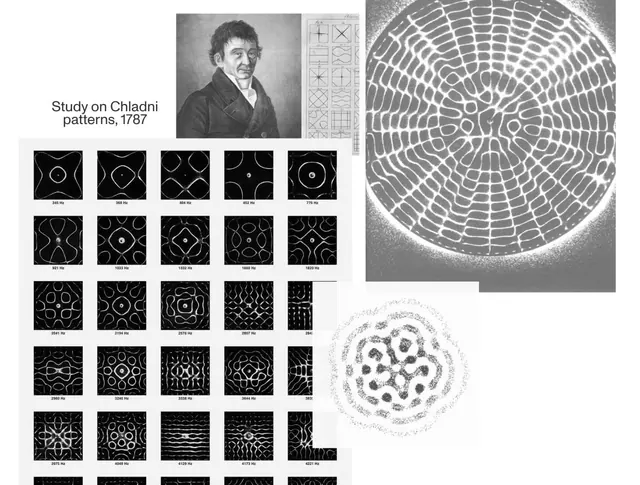 Chladni patterns historical study, geometric, monochrome, dark