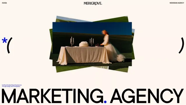 Mergrove layered fine-dining campaign layout, minimal, organic, light