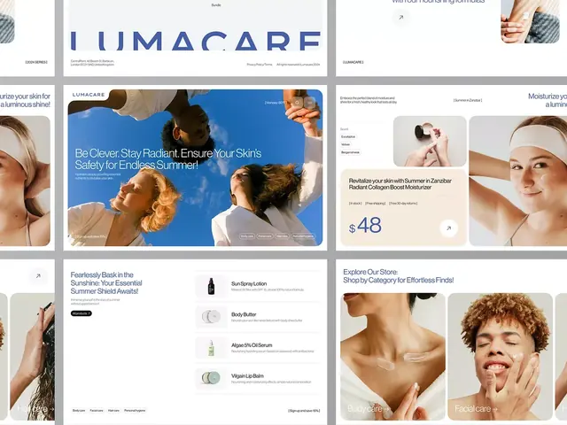 Lumacare skincare e-commerce grid collage, minimal, photographic, light