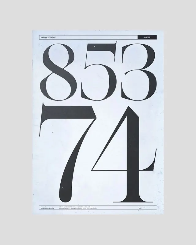 Type specimen poster with oversized numerals, minimal, swiss, light