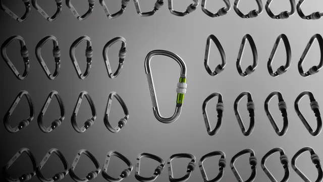 Snap Hook carabiner style frames 3D visualization, technical, minimalist, monochrome
