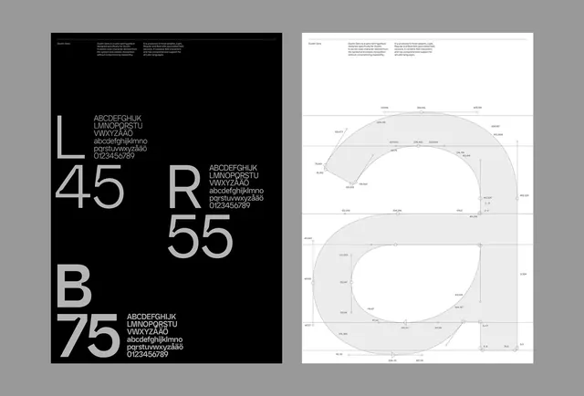Dustin typeface family specimen, minimal, swiss, monochrome