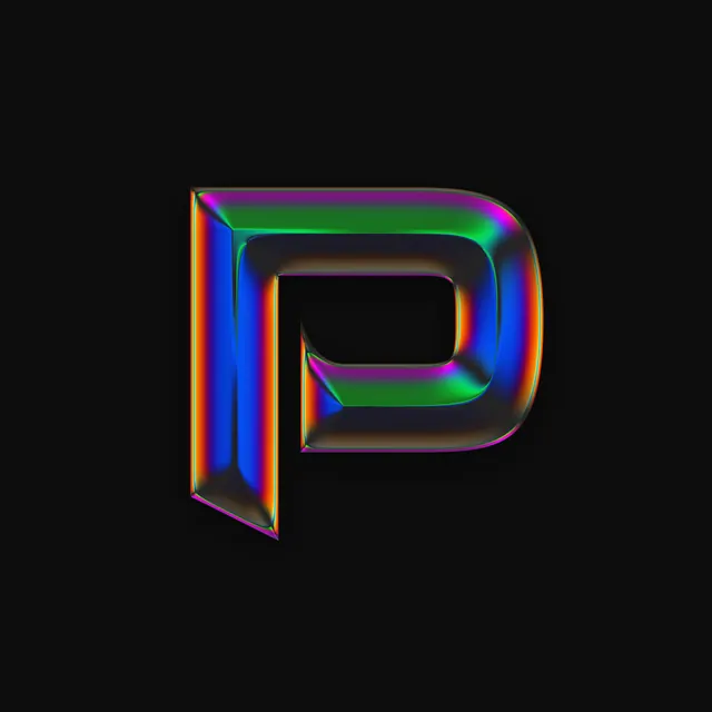 Neon 3D letter P typography, 3d-render, gradient-heavy, neon