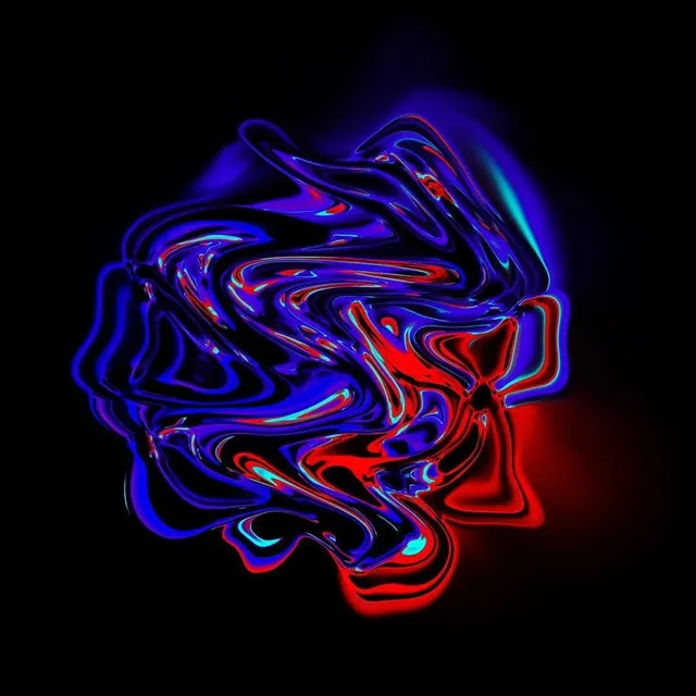 Neon liquid abstract form with vibrant gradients, 3d-render, abstract, dark