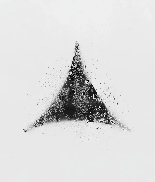 Abstract particle scatter monochrome pyramid, abstract, 3d-render, monochrome