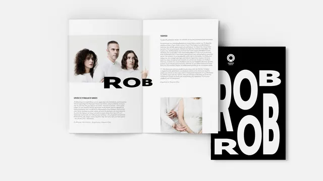 Onassis Centre publication spread layout with portraits, editorial, minimal, dark