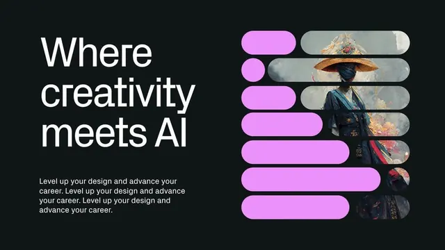AI and creativity hero with magenta pill buttons, minimal, dark-mode, dark