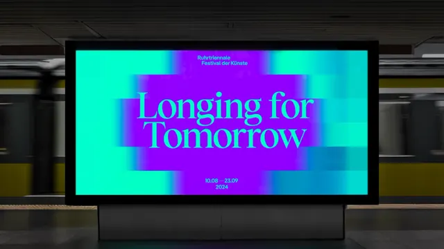 Bold magenta-cyan gradient on outdoor LED display, gradient-heavy, minimal, cool