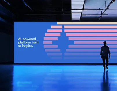 Tech conference display with horizontal bar abstraction, minimal, geometric, cool