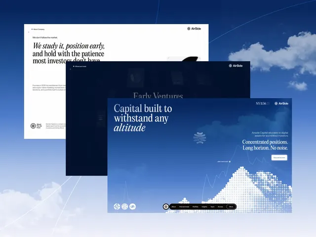 AirSide investment firm dark-blue hero mockups, corporate-clean, dark-mode, dark