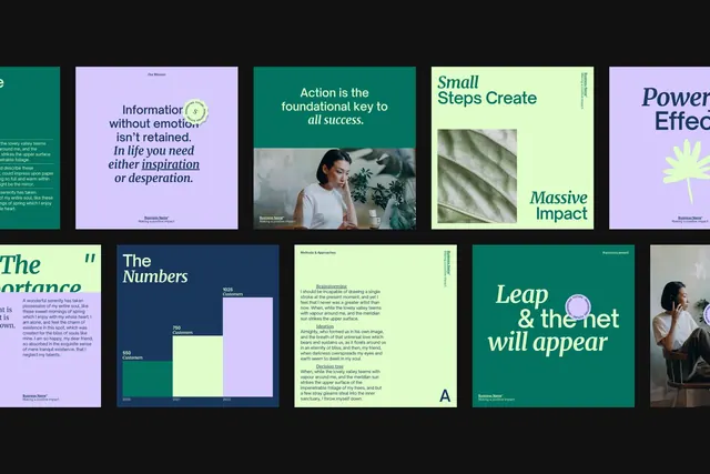 High-contrast modular grid presentation cards, minimal, corporate-clean, dark