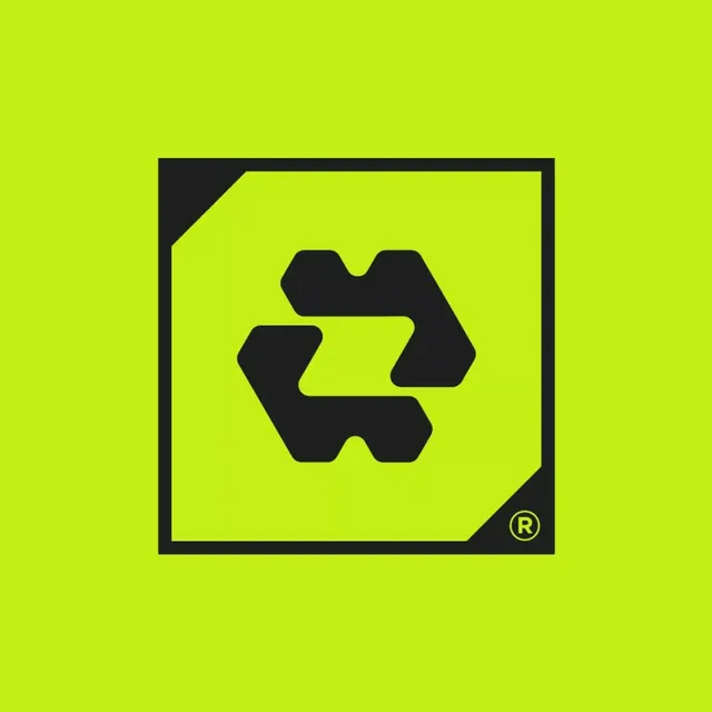 Neon recycling icon in square frame, minimal, geometric, dark