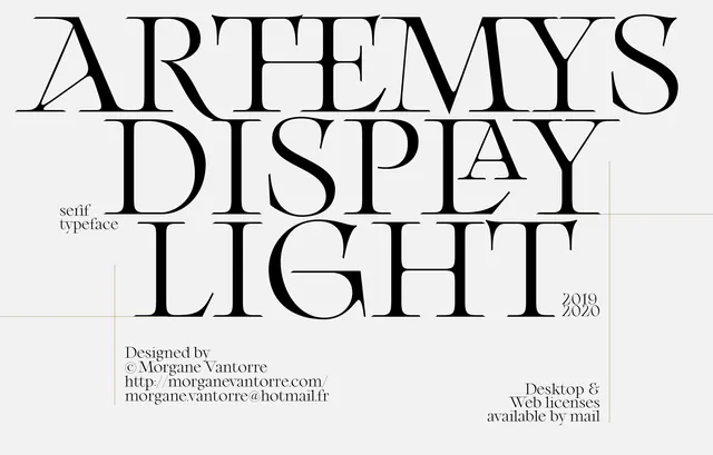 Artemys Display serif typeface specimen, editorial, technical, monochrome