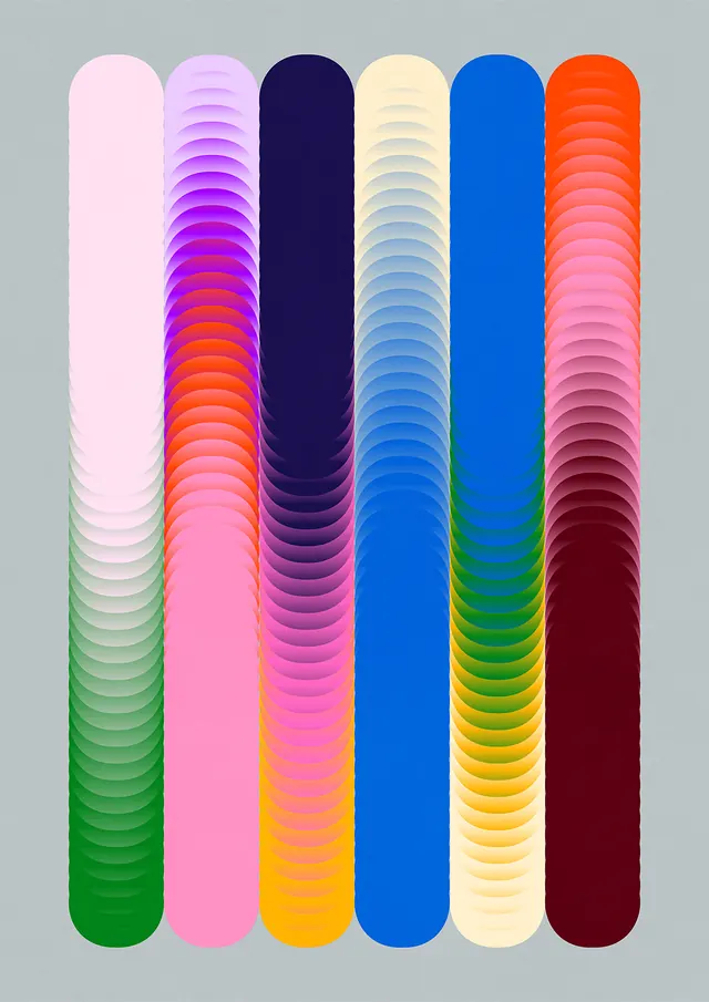 Six-column gradient color transitions, flat, gradient-heavy, vibrant