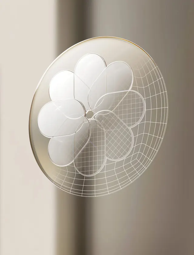 Abstract geometric mesh flower form rendering, 3d-render, geometric, warm