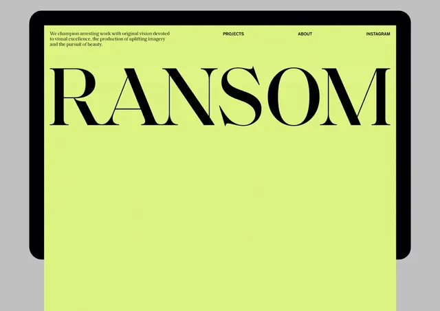 Ransom typeface specimen, minimal, display, vibrant