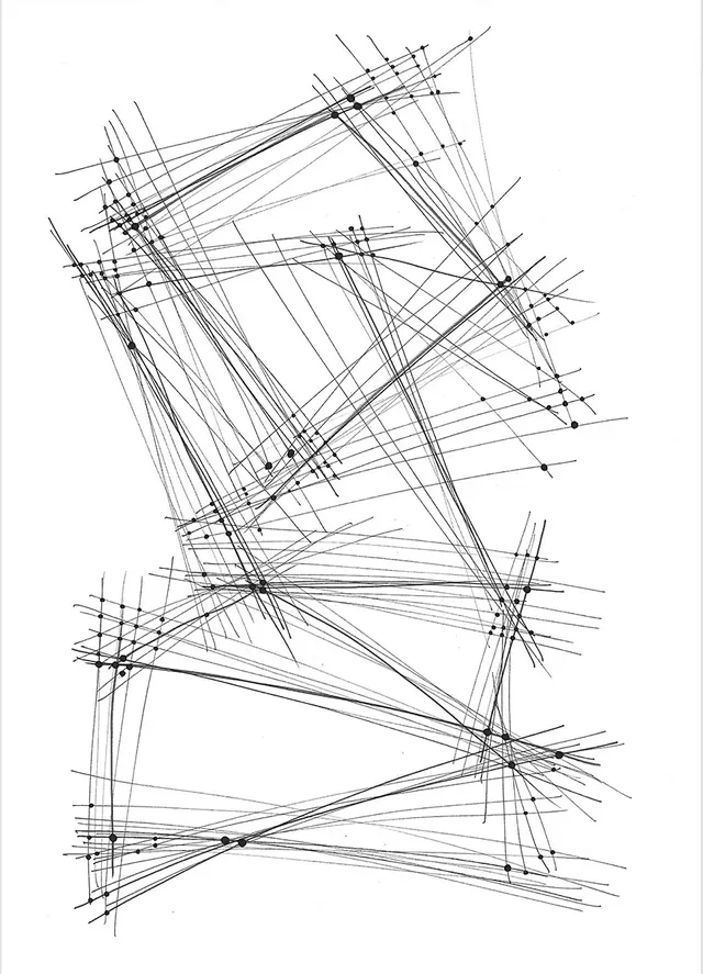 Abstract line drawing network diagram, minimalist, technical, monochrome
