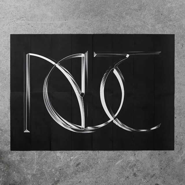 Organic glowing glass 3D letterforms, 3d-render, minimal, dark
