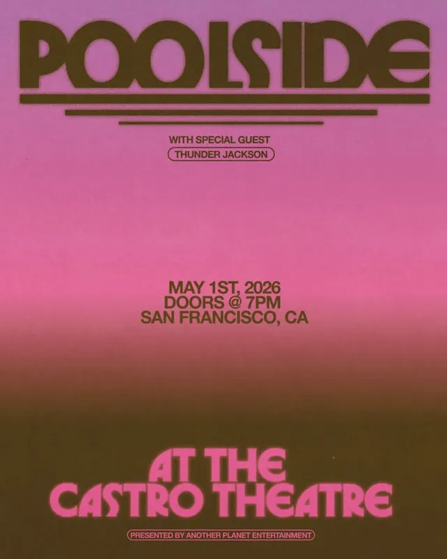 Retro POOLSIDE event poster with gradient backdrop, retro, gradient-heavy, earthy