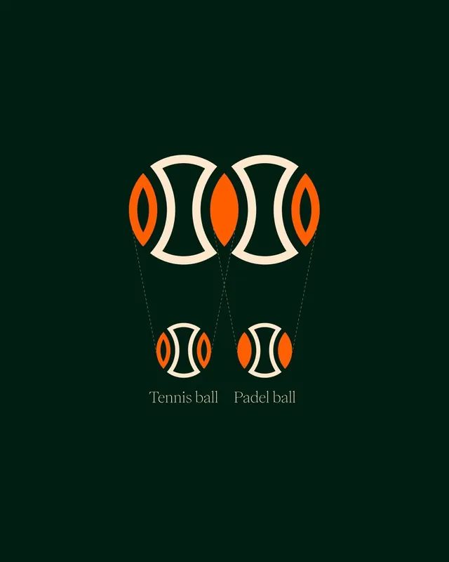 Tennis vs. padel ball comparison: geometric instructional icon, minimal, geometric, dark