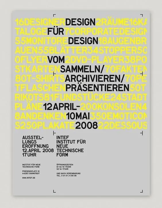Swiss modernist exhibition poster with bright yellow type, swiss, editorial, light