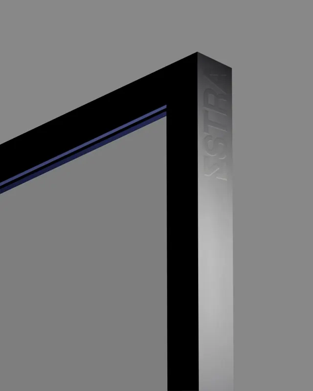Minimalist frame structure with gradient lighting and glow accent, minimal, technical, cool