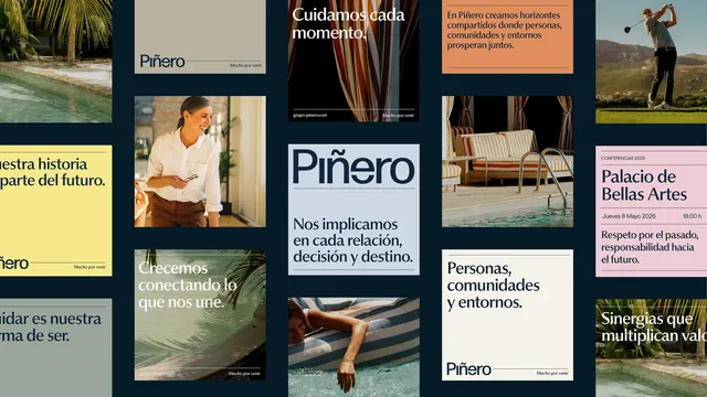 Lifestyle brand identity grid with Spanish language, minimal, editorial, light