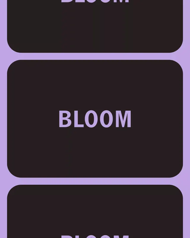 Stacked rounded-card typography composition, geometric, vibrant