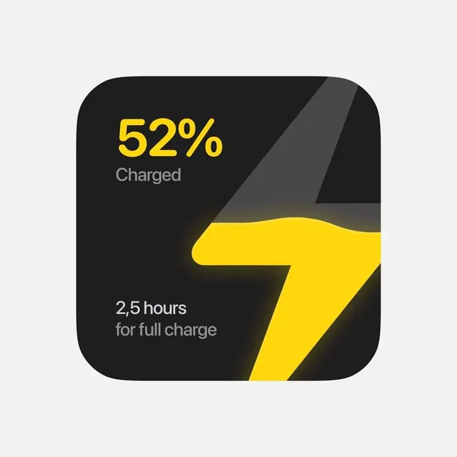 Dark battery icon with yellow lightning bolt, minimal, dark-mode, dark