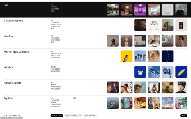 Portfolio directory interface with sidebar company list, corporate-clean, minimal, dark
