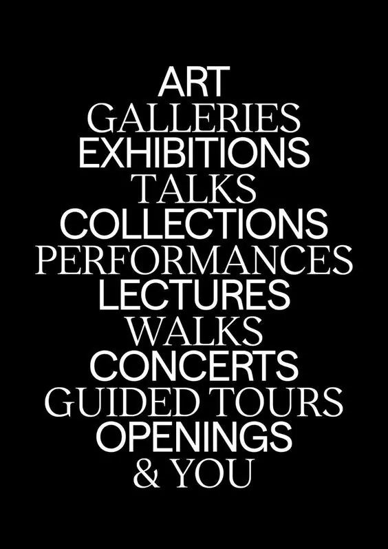 Art and culture activities list, minimal, editorial, dark