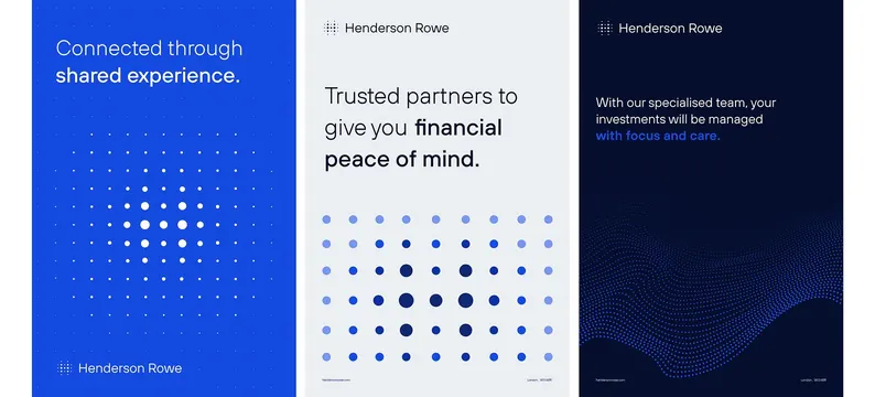Geometric dot grid financial services composition, minimal, corporate-clean, cool