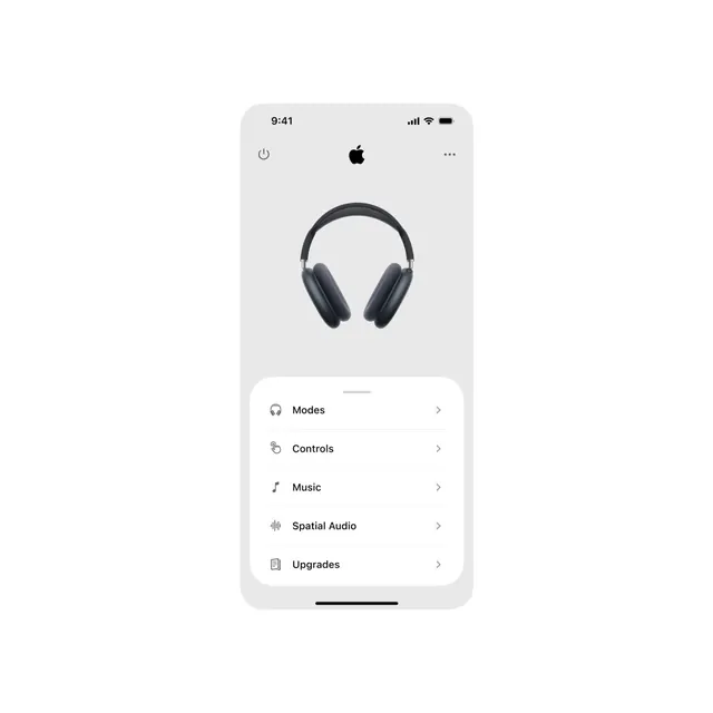 Apple headphones iOS control UI mockup, minimal, flat, light