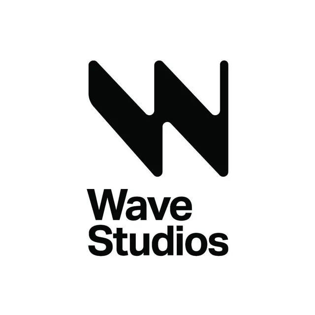 Wave Studios geometric W wordmark on white, minimal, geometric, monochrome