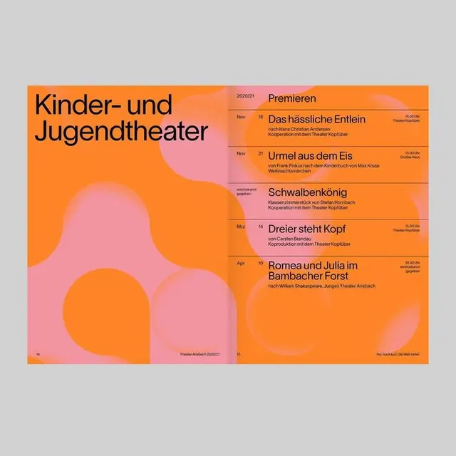 Kinder- und Jugendtheater brochure spread with organic shapes, minimal, organic, light