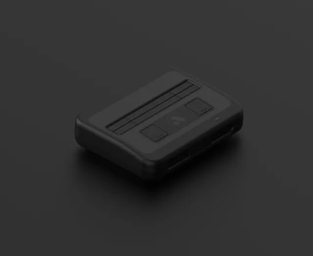 Analogue Super Nt retro gaming console in dark monochromatic rendering, minimal, technical, dark